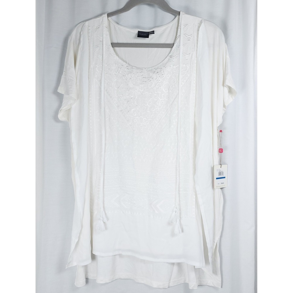 Rafaella Cream Embroidered Blouse Cap Sleeve Womens Size XL NEW w/TagsRetail $58